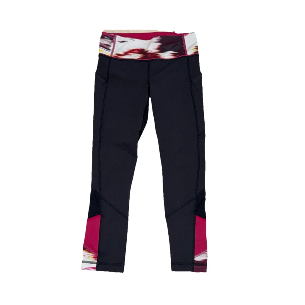 LULULEMON PACE RIVAL CROP 22”LEGGING BLACK PINK SIZE 4 - Picture 2 of 7